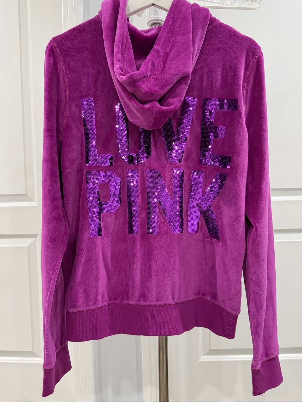 Vintage Purple velour glitter hoodie 💕by PINK Large